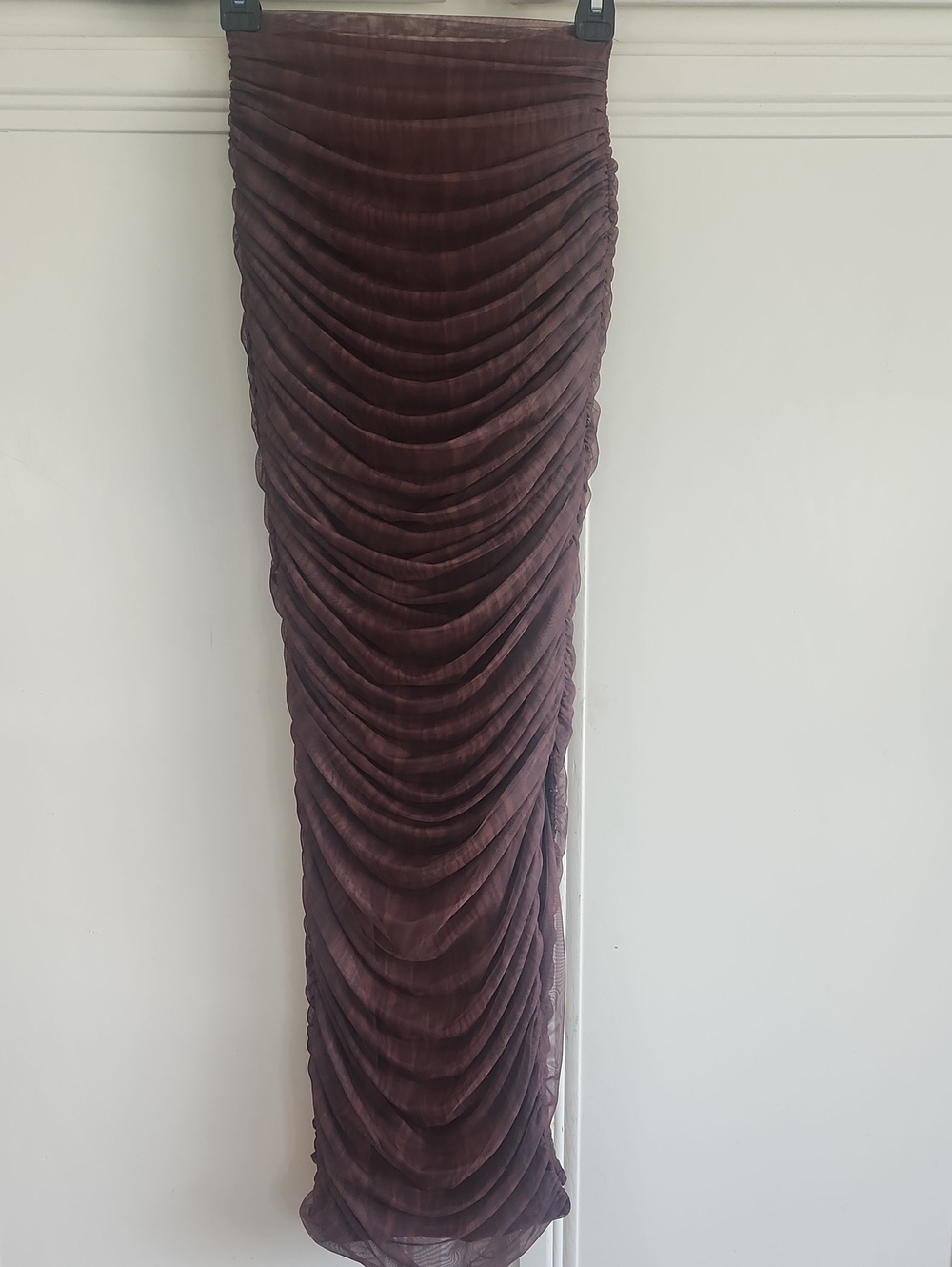 NWOT..Ruched Maxi Skirt in Deep Brown